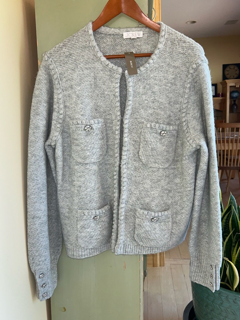 J.Crew Odette Sweater Lady Jacket with Jewel Buttons Heather Gray Size Large NWT - Picture 5 of 16